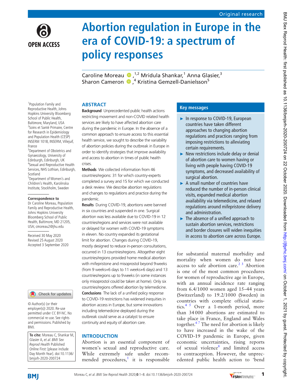 Abortion Regulation in Europe in the Era of COVID-19: a Spectrum of Policy Responses