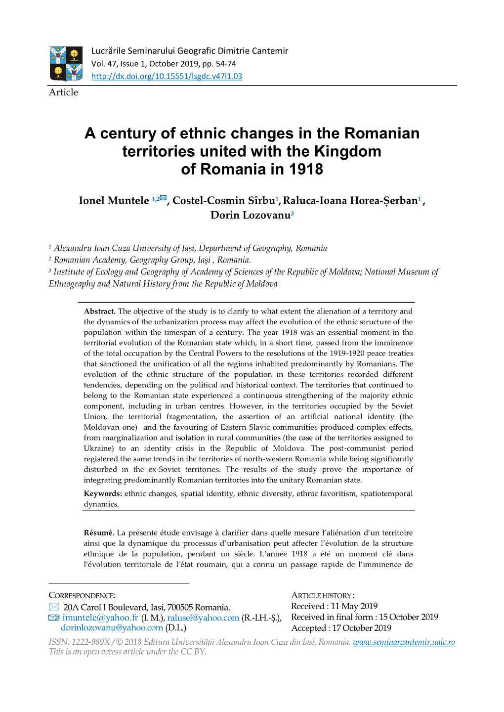 A Century of Ethnic Changes in the Romanian Territories United with the Kingdom of Romania in 1918