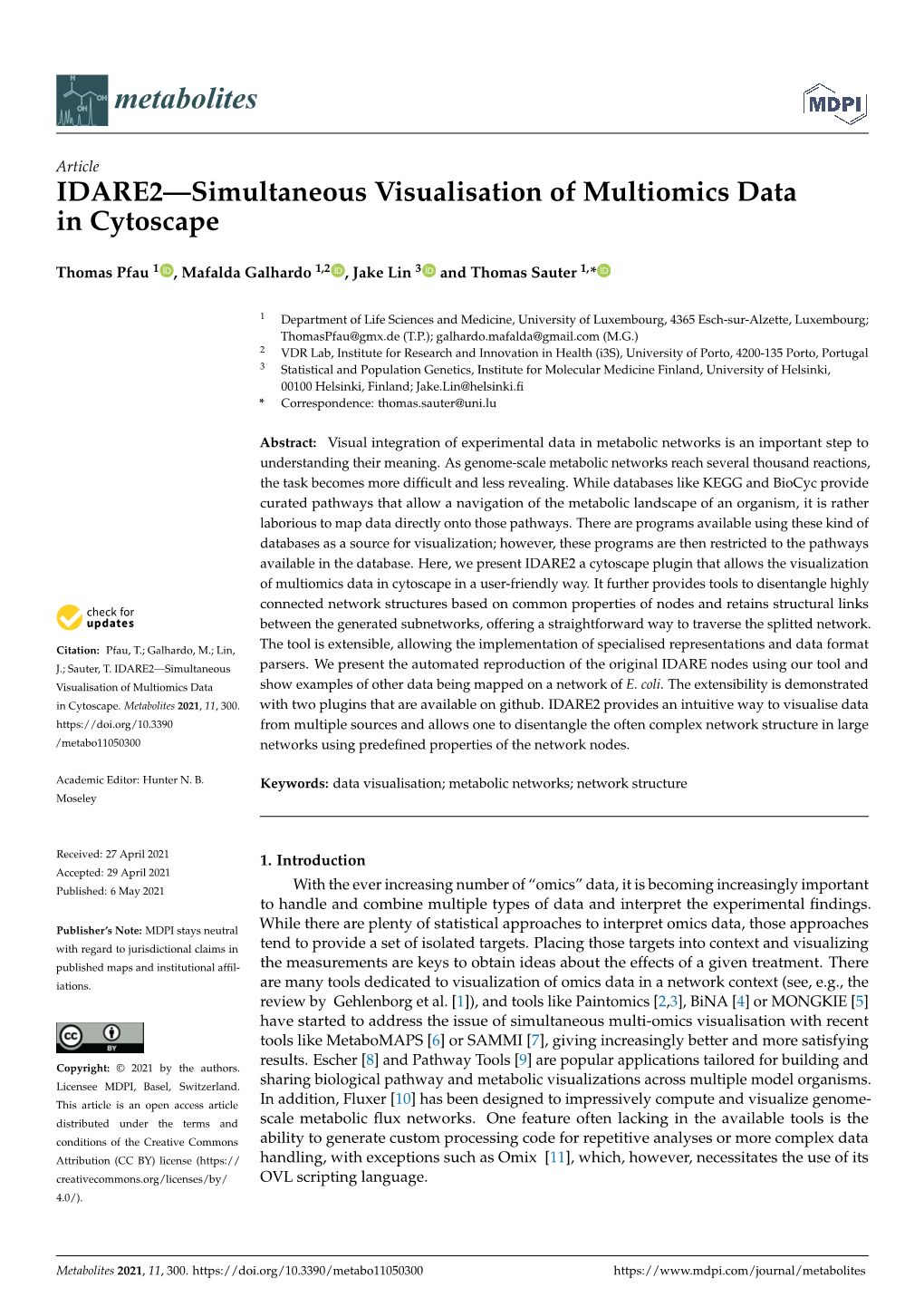 IDARE2—Simultaneous Visualisation of Multiomics Data in Cytoscape