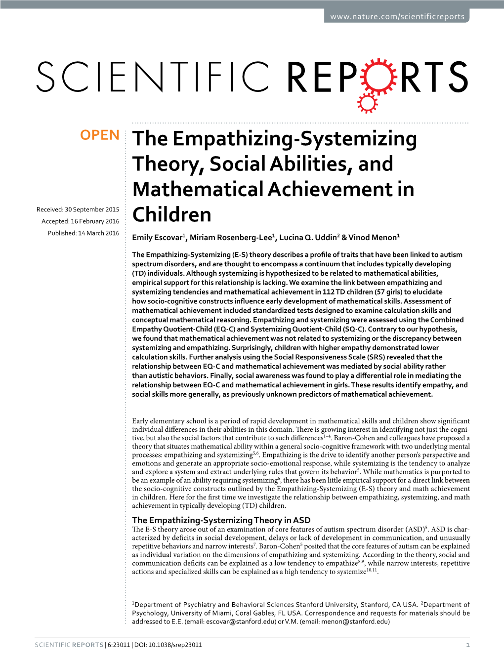 The Empathizing-Systemizing Theory, Social Abilities, and Mathematical Achievement in Children