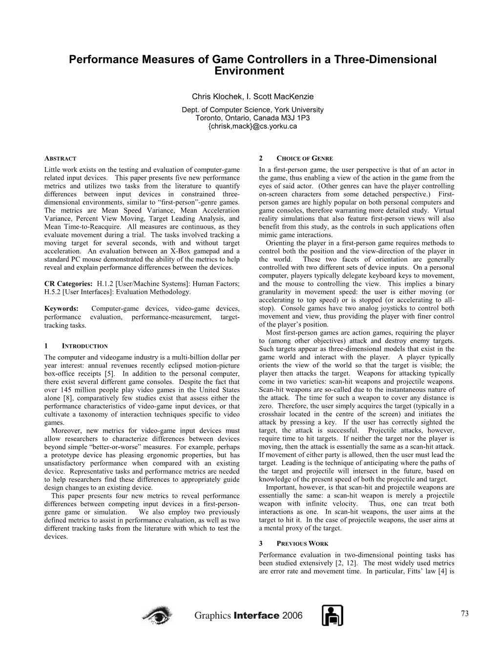 Performance Measures of Game Controllers in a Three-Dimensional Environment