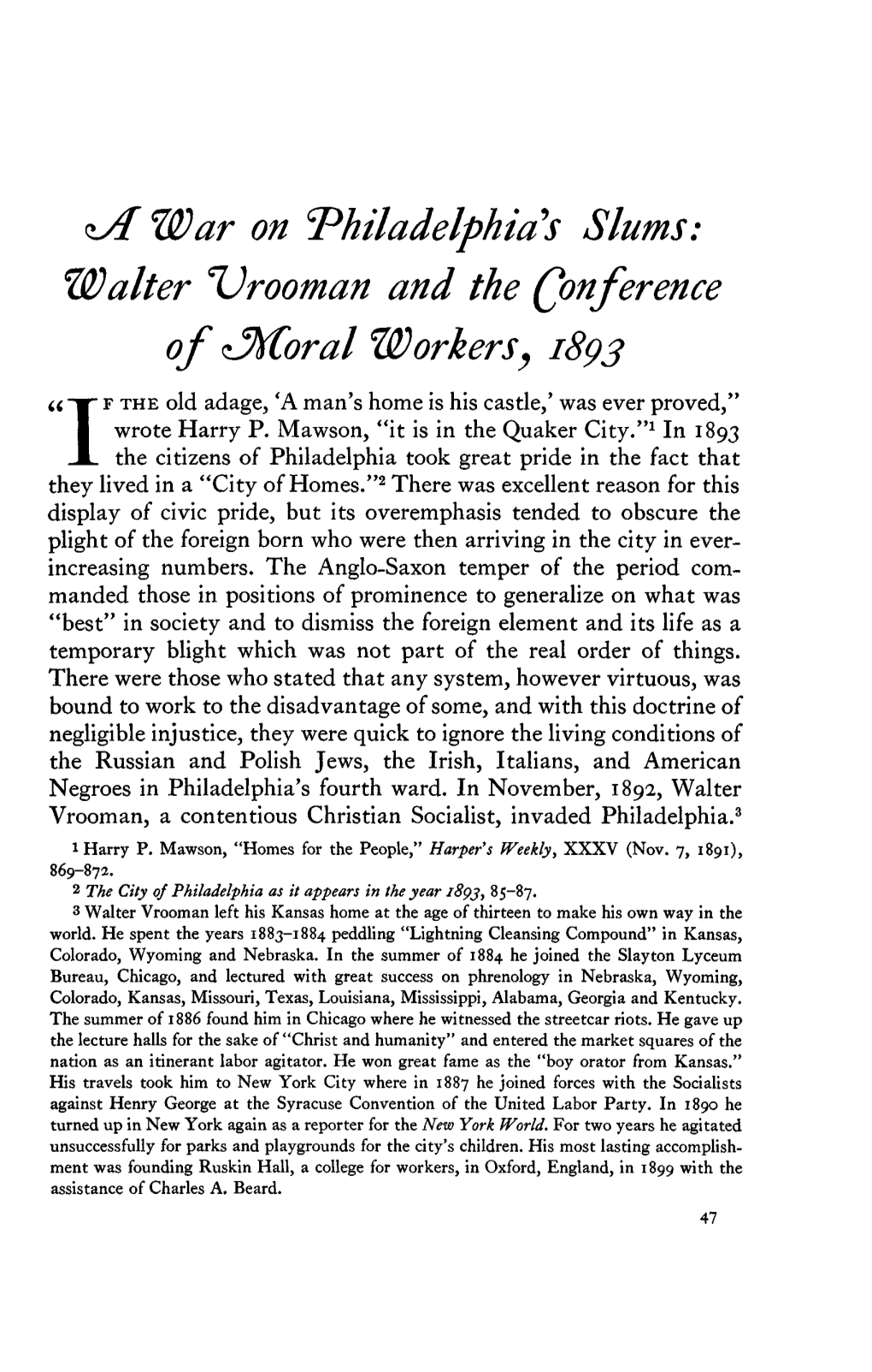 Za War on Philadelphia's Slums: Walter %)Rooman And