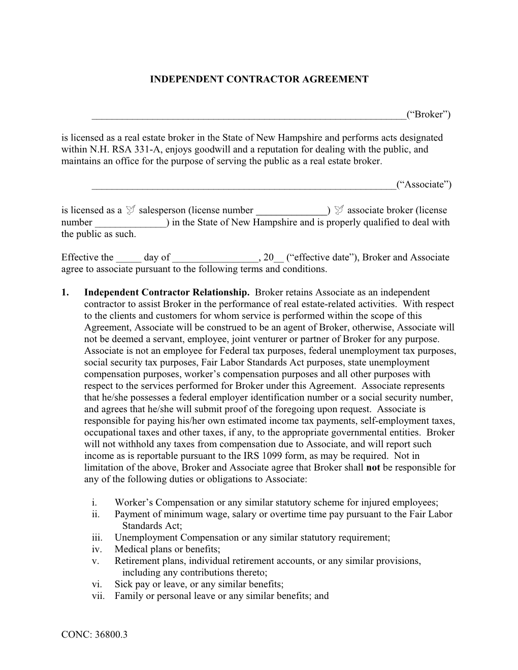 NHAR - Independent Contractor Agreement (M1705183;5)