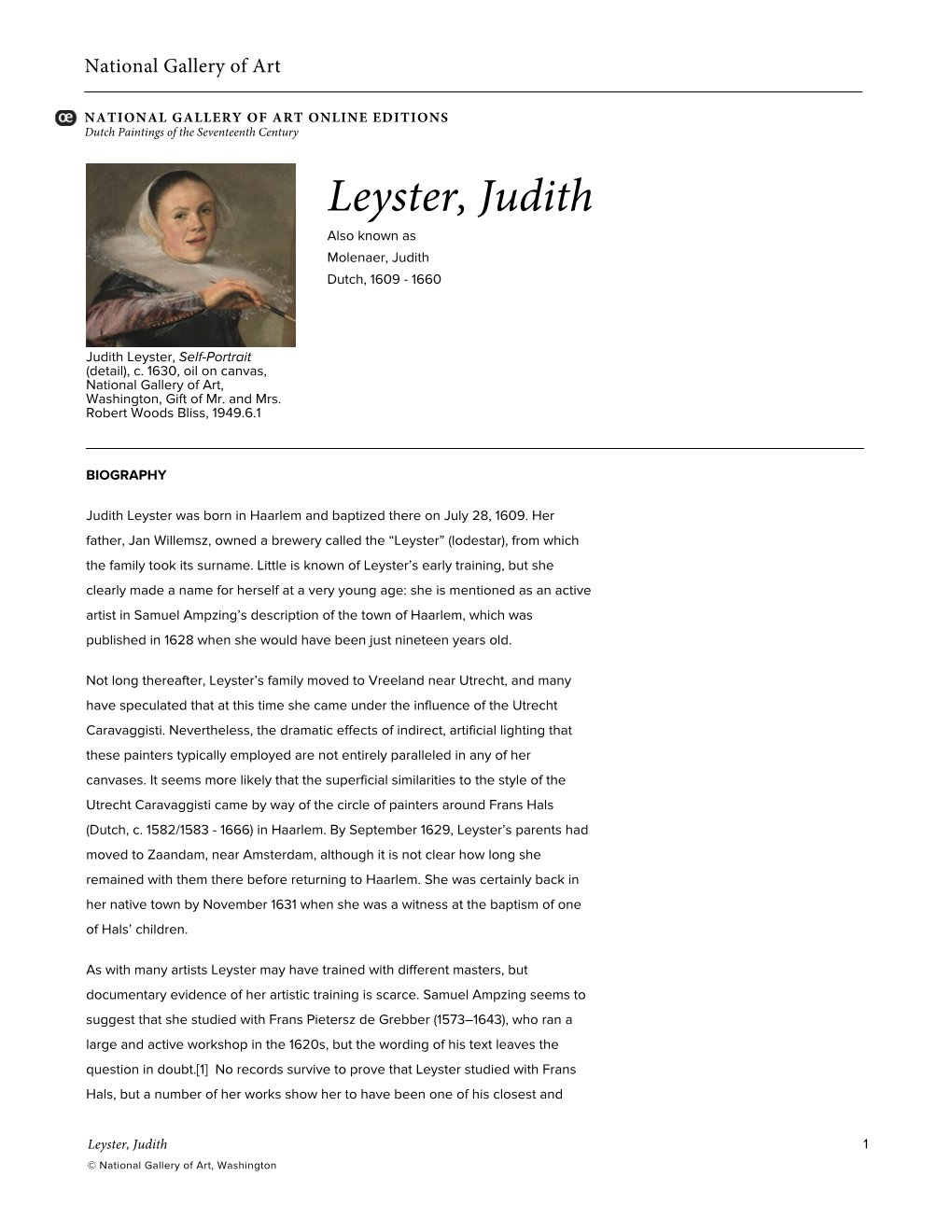 Leyster, Judith Also Known As Molenaer, Judith Dutch, 1609 - 1660