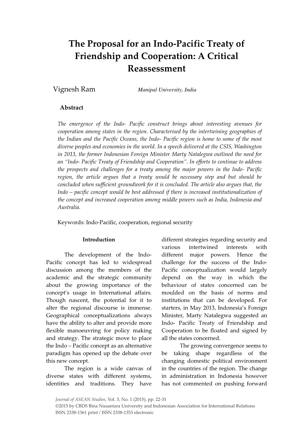 The Proposal for an Indo-Pacific Treaty of Friendship and Cooperation: a Critical Reassessment