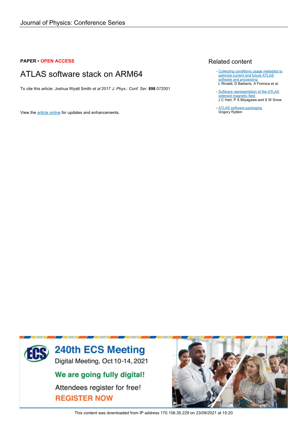 ATLAS Software Stack on ARM64 Optimize Current and Future ATLAS Software and Processing L Rinaldi, D Barberis, a Formica Et Al