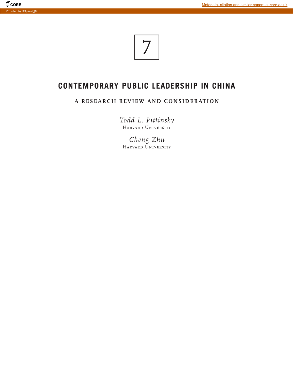 Contemporary Public Leadership in China