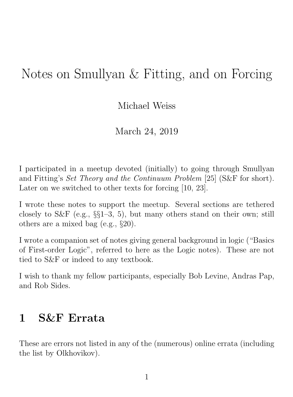 Smullyan & Fitting, and on Forcing