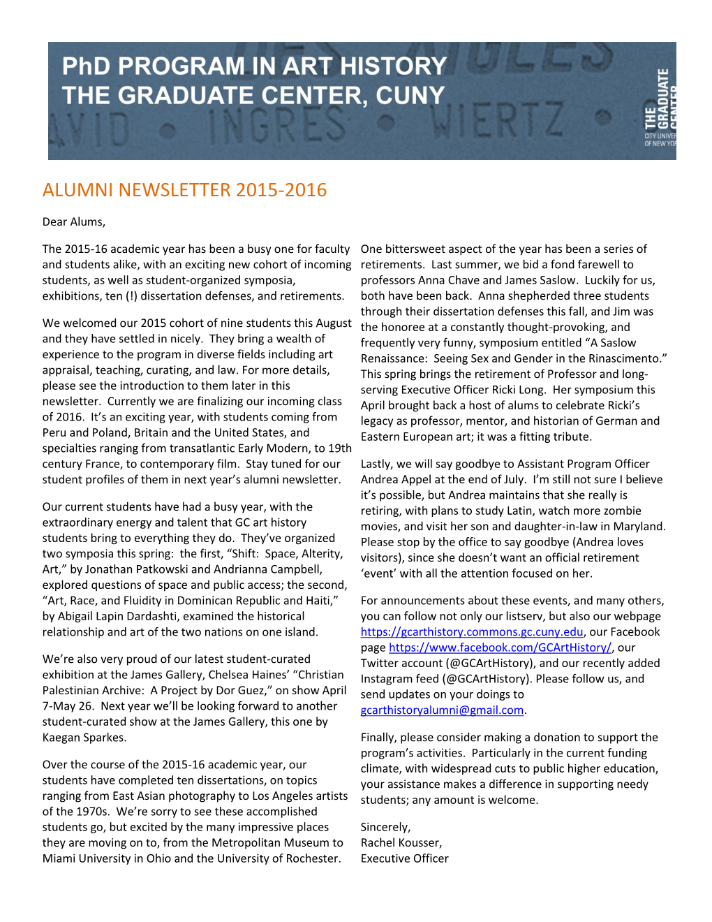 Alumni Newsletter 2015-2016