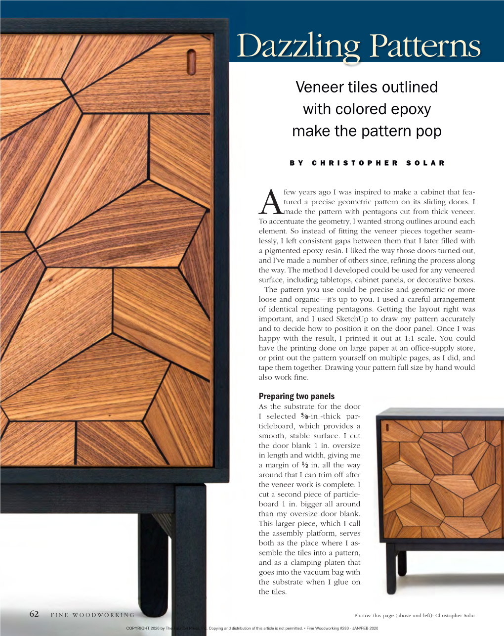 Dazzling Patterns in Parquetry Veneer Tiles Outlined with Colored Epoxy Make the Pattern Pop