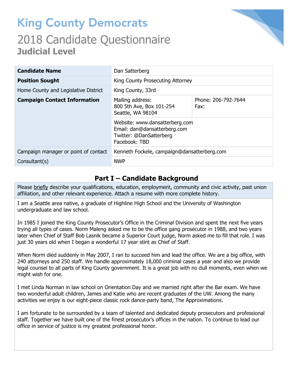 2018 Candidate Questionnaire Judicial Level