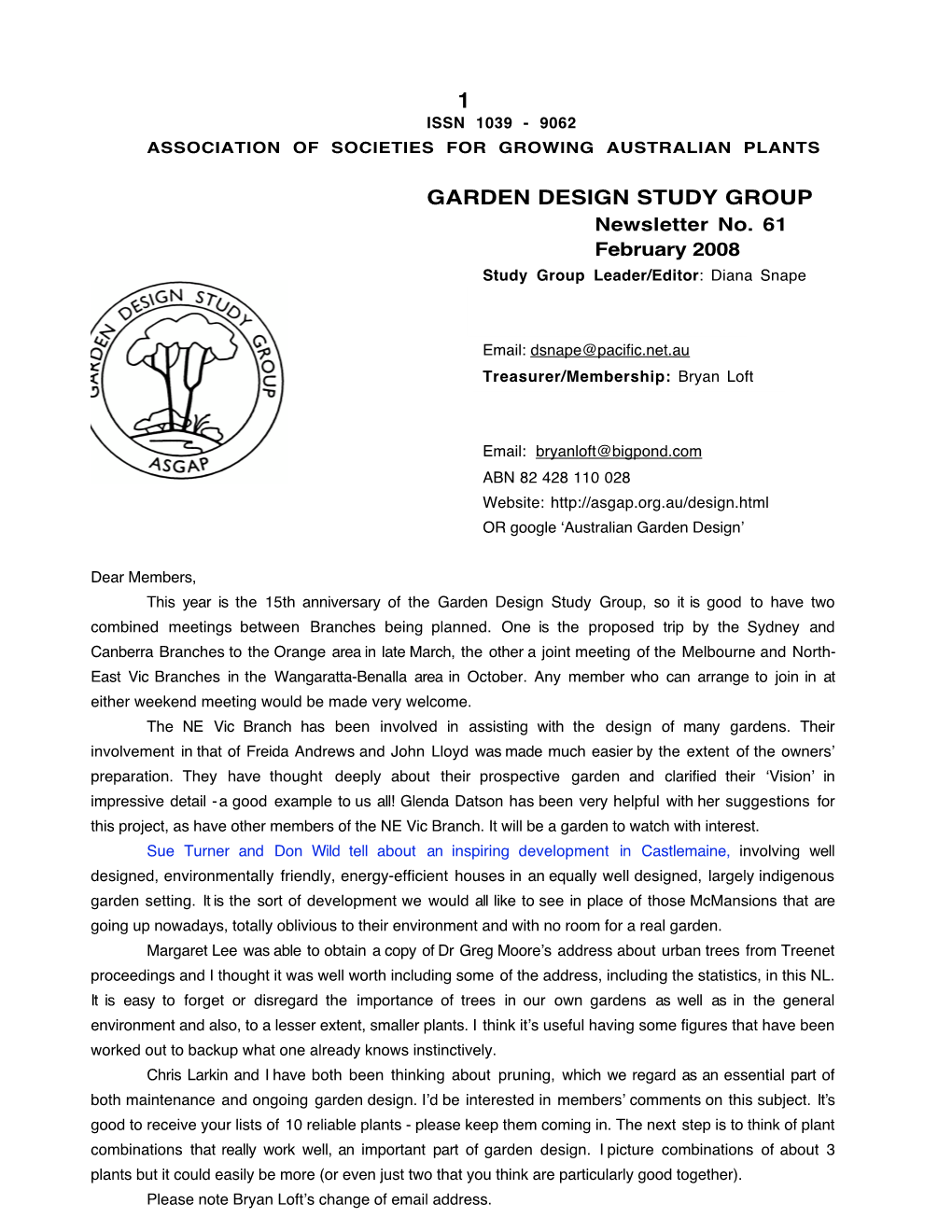 GARDEN DESIGN STUDY GROUP Newsletter No