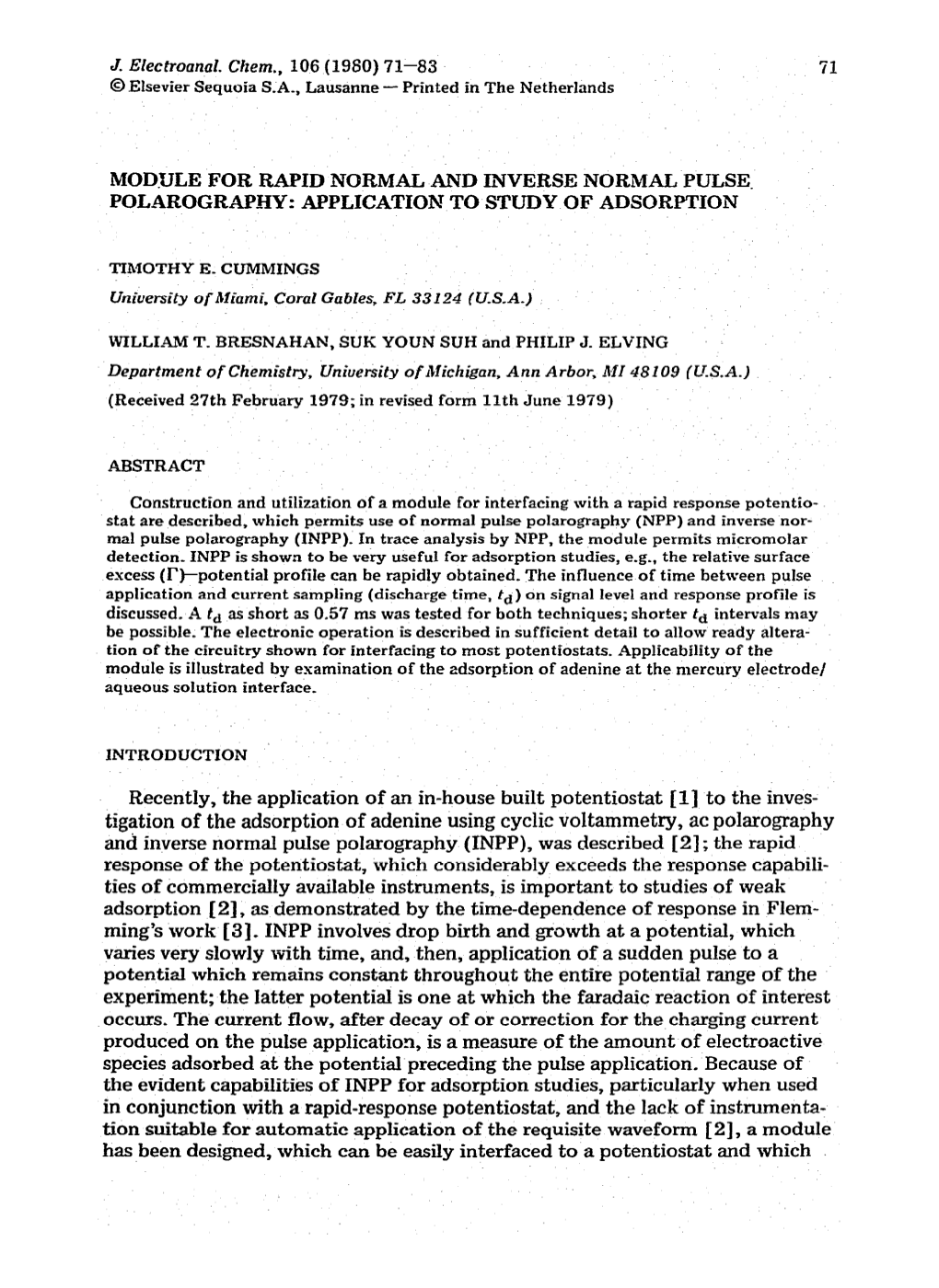 Modyle for Rapid Normal and Inverse Normal Pulse. Polarography: Application to Study of Adsorption