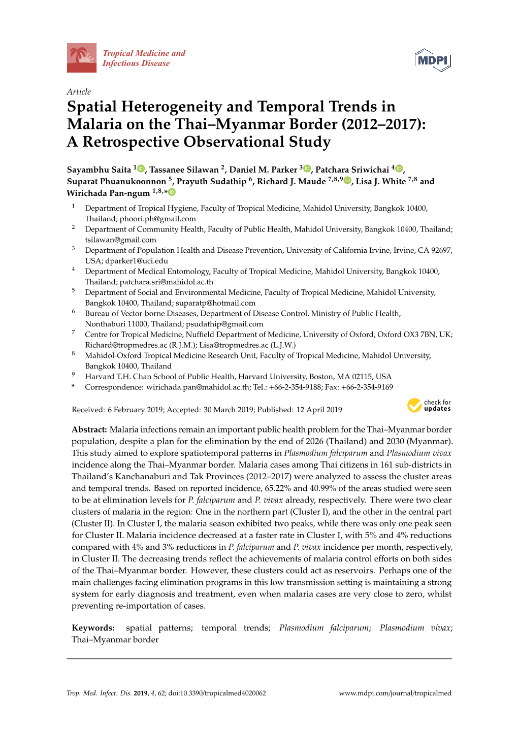 Spatial Heterogeneity and Temporal Trends in Malaria on the Thai–Myanmar Border (2012–2017): a Retrospective Observational Study