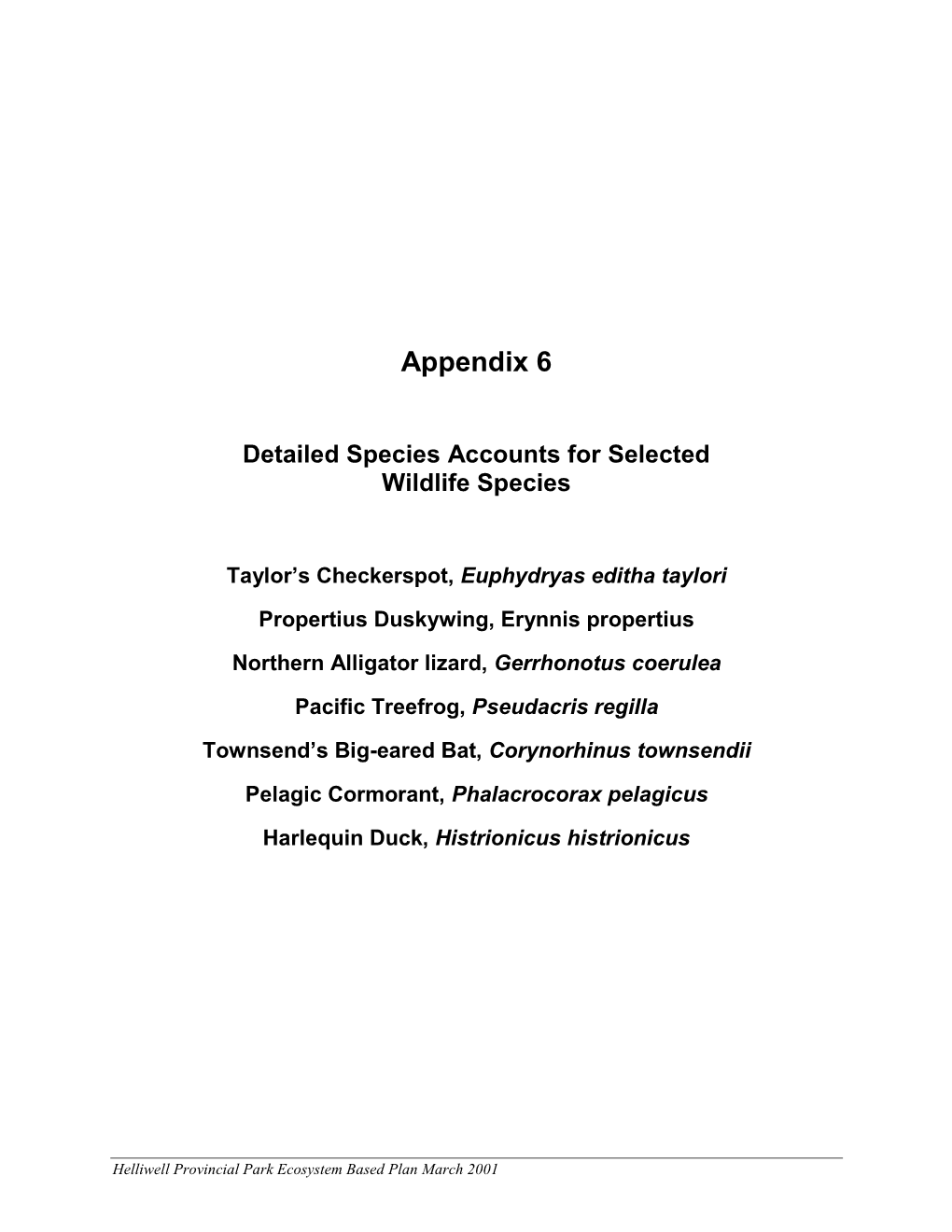 Appendix 6 Species Account for Selected Species