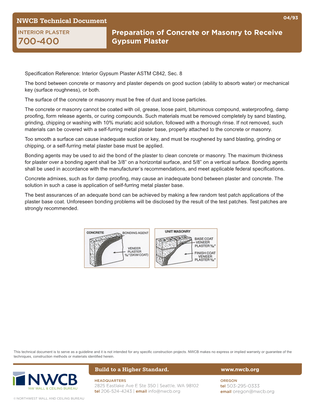 Preparation of Concrete Or Masonry to Receive Gypsum Plaster