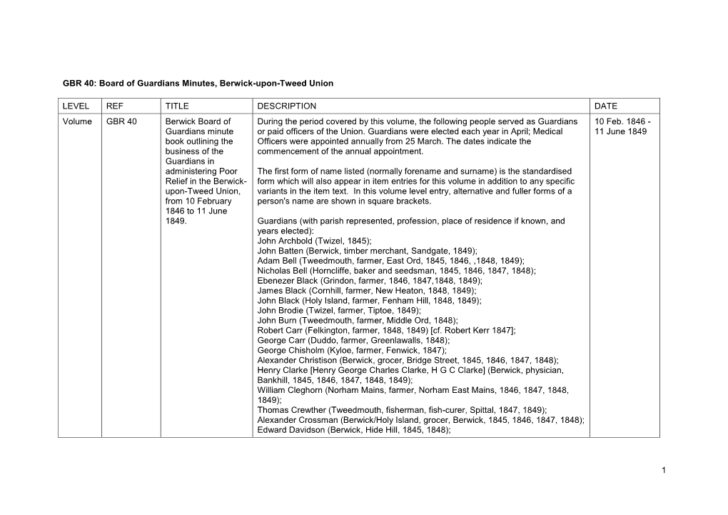 GBR 40: Board of Guardians Minutes, Berwick-Upon-Tweed Union