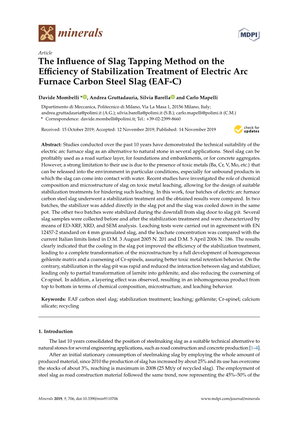 The Influence of Slag Tapping Method on the Efficiency of Stabilization