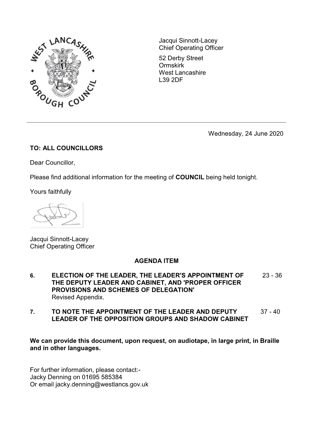LATE INFORMATION Agenda Supplement for Council, 24/06