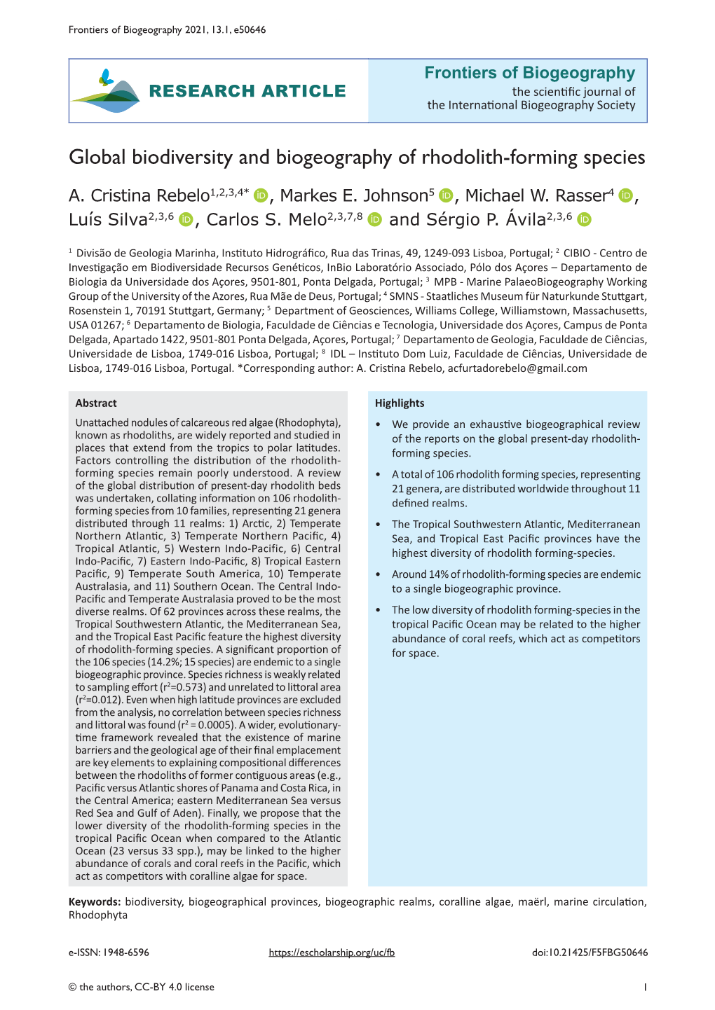 Global Biodiversity and Biogeography of Rhodolith-Forming Species