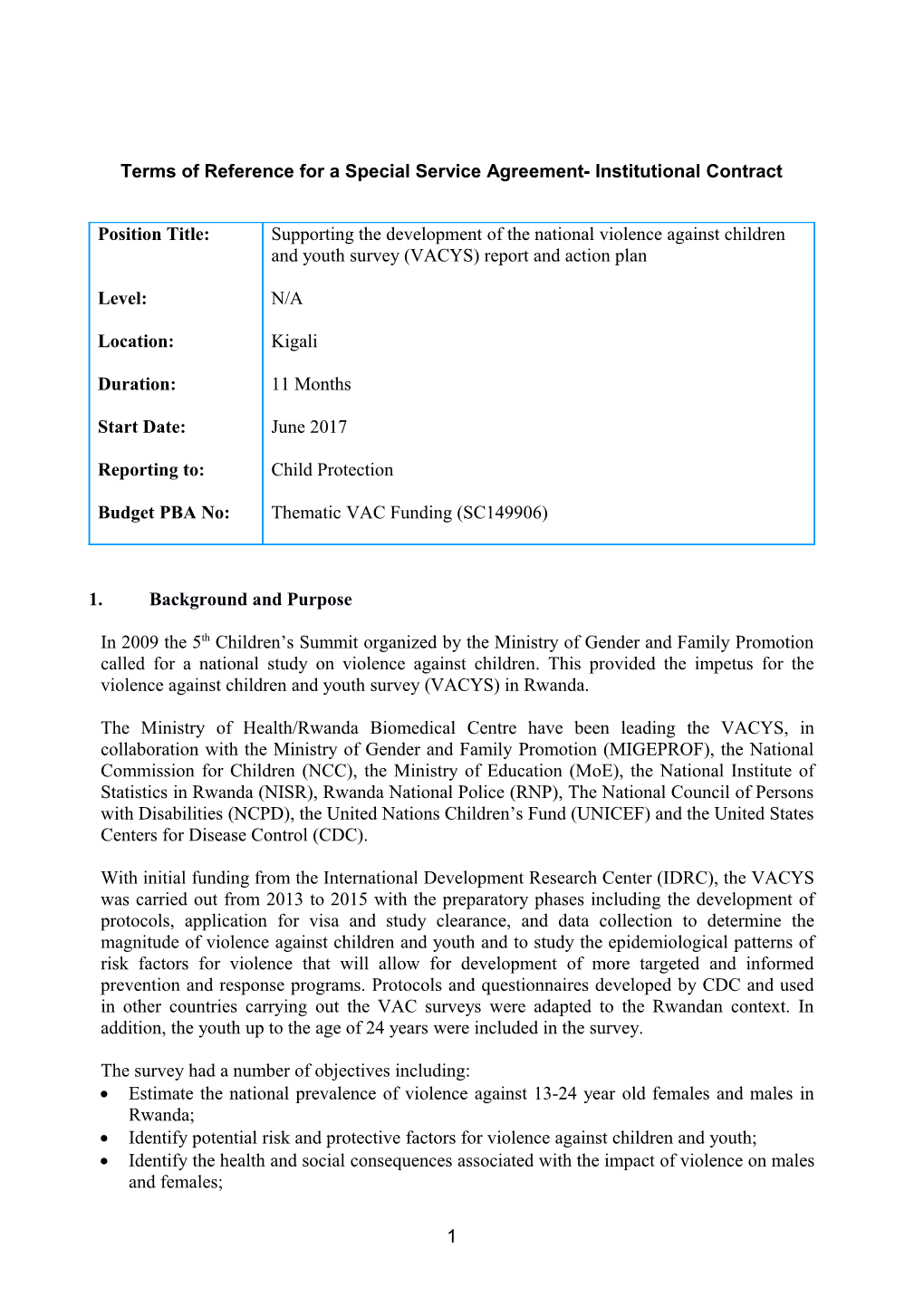 Terms of Reference for Ypwc Evaluation