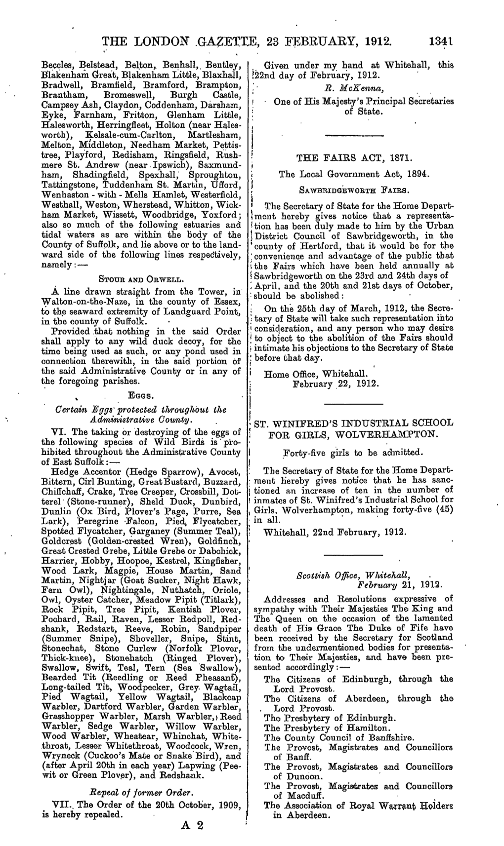 The London .Gazette, 23 February, 1912. 1341