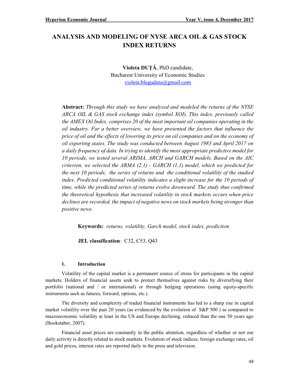 Analysis and Modeling of Nyse Arca Oil & Gas Stock