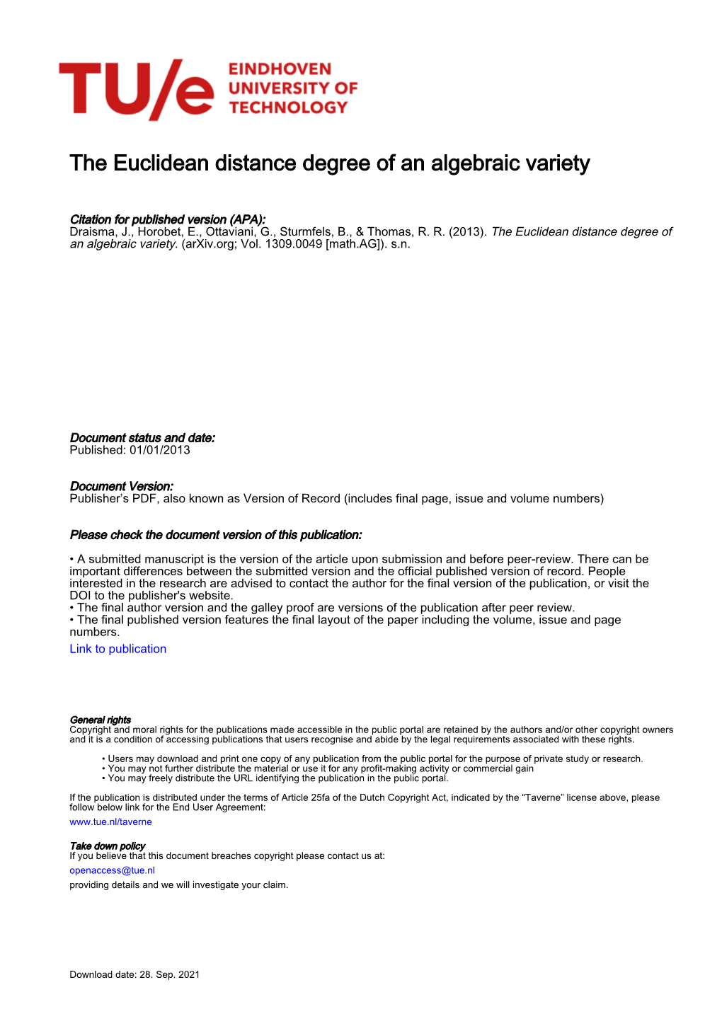 The Euclidean Distance Degree of an Algebraic Variety