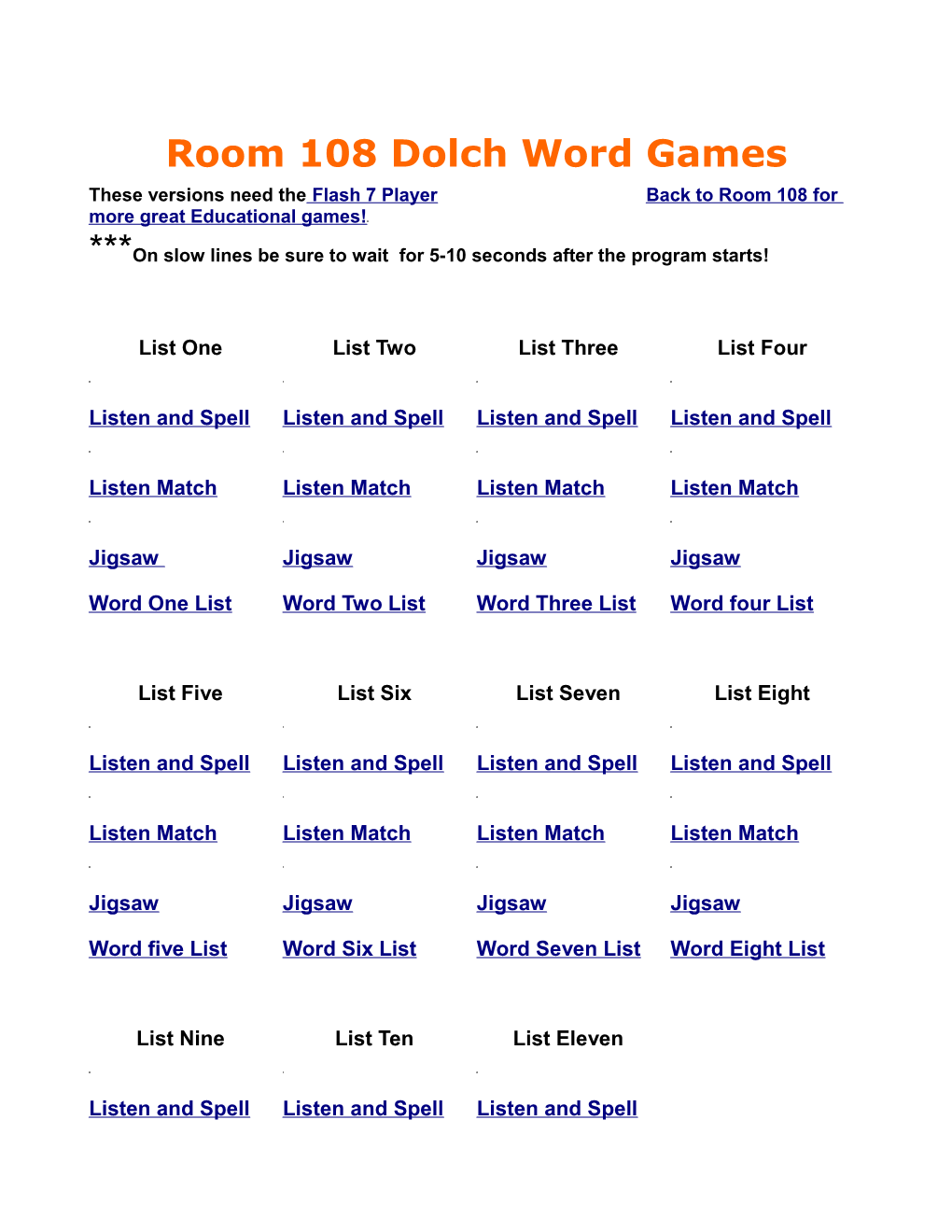 Room 108 Dolch Word Games