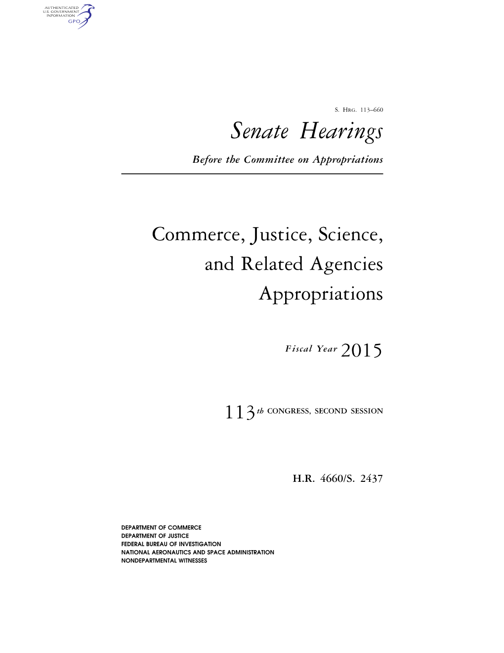 Senate Hearings Before the Committee on Appropriations