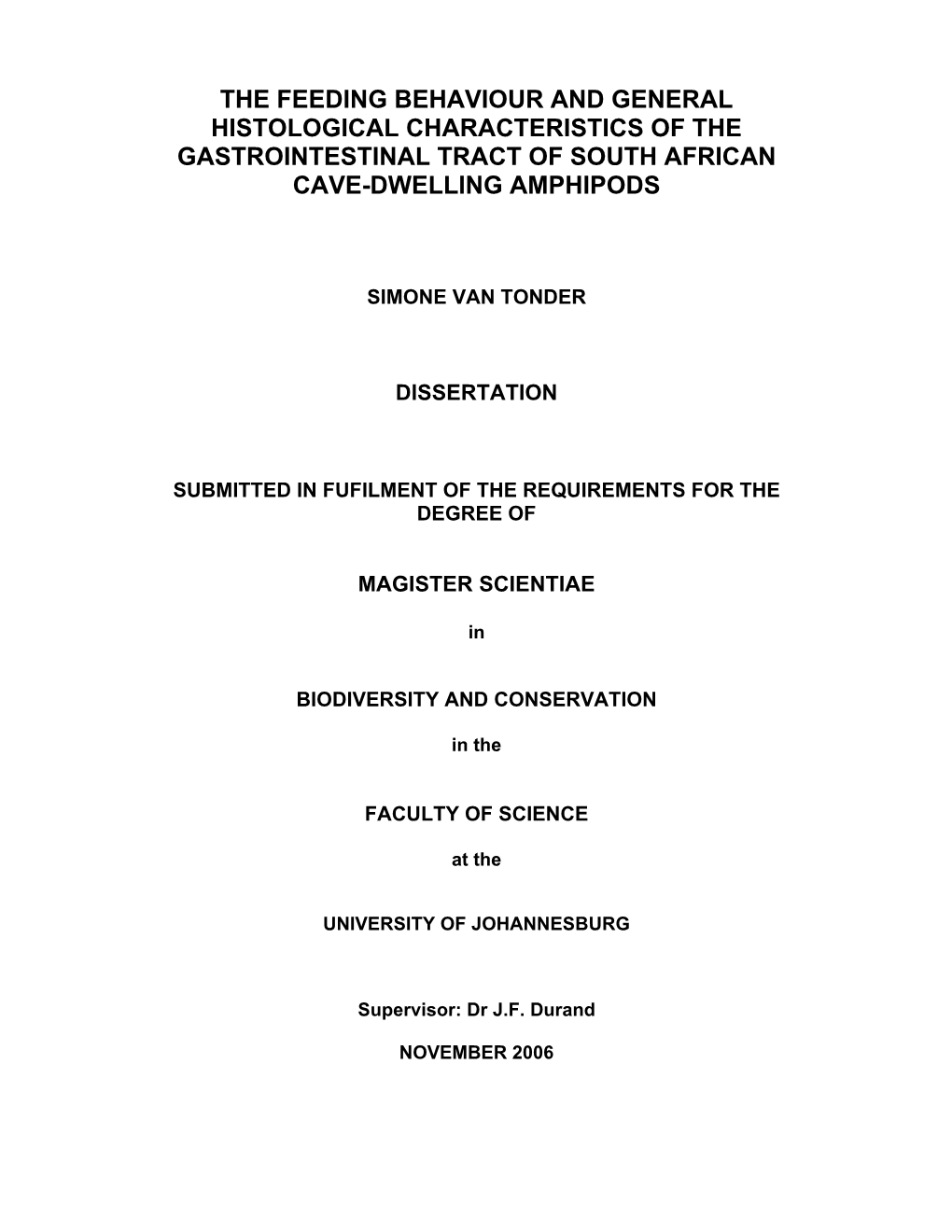 The Feeding Behaviour and General Histological Characteristics of the Gastrointestinal Tract of South African Cave-Dwelling Amphipods