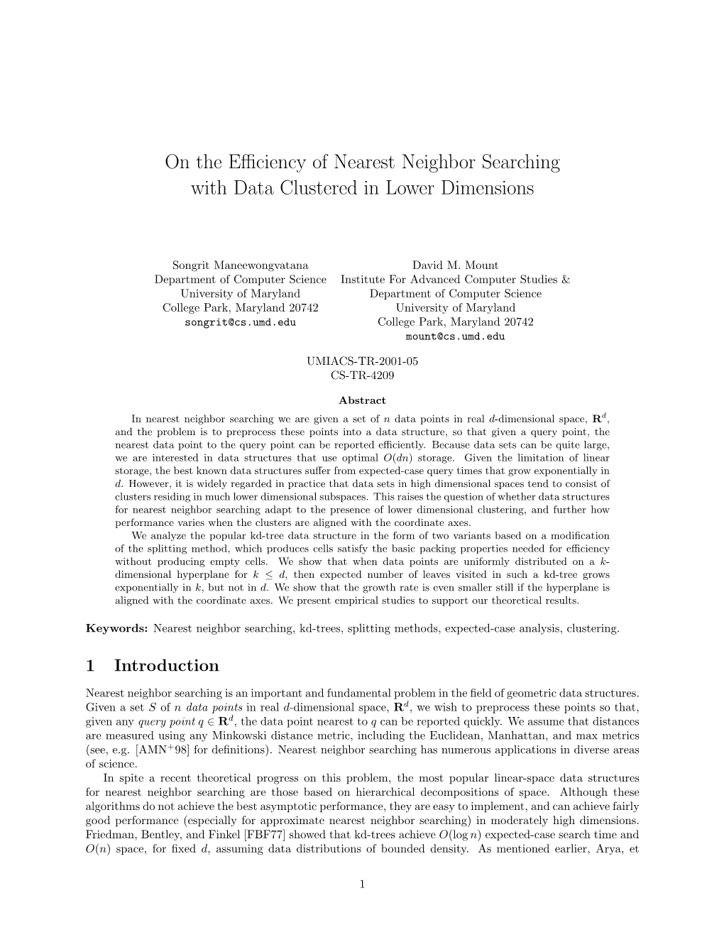 On the Efficiency of Nearest Neighbor Searching with Data Clustered In
