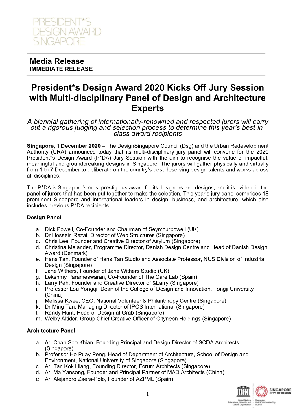 President*S Design Award 2020 Kicks Off Jury Session with Multi-Disciplinary Panel of Design and Architecture Experts