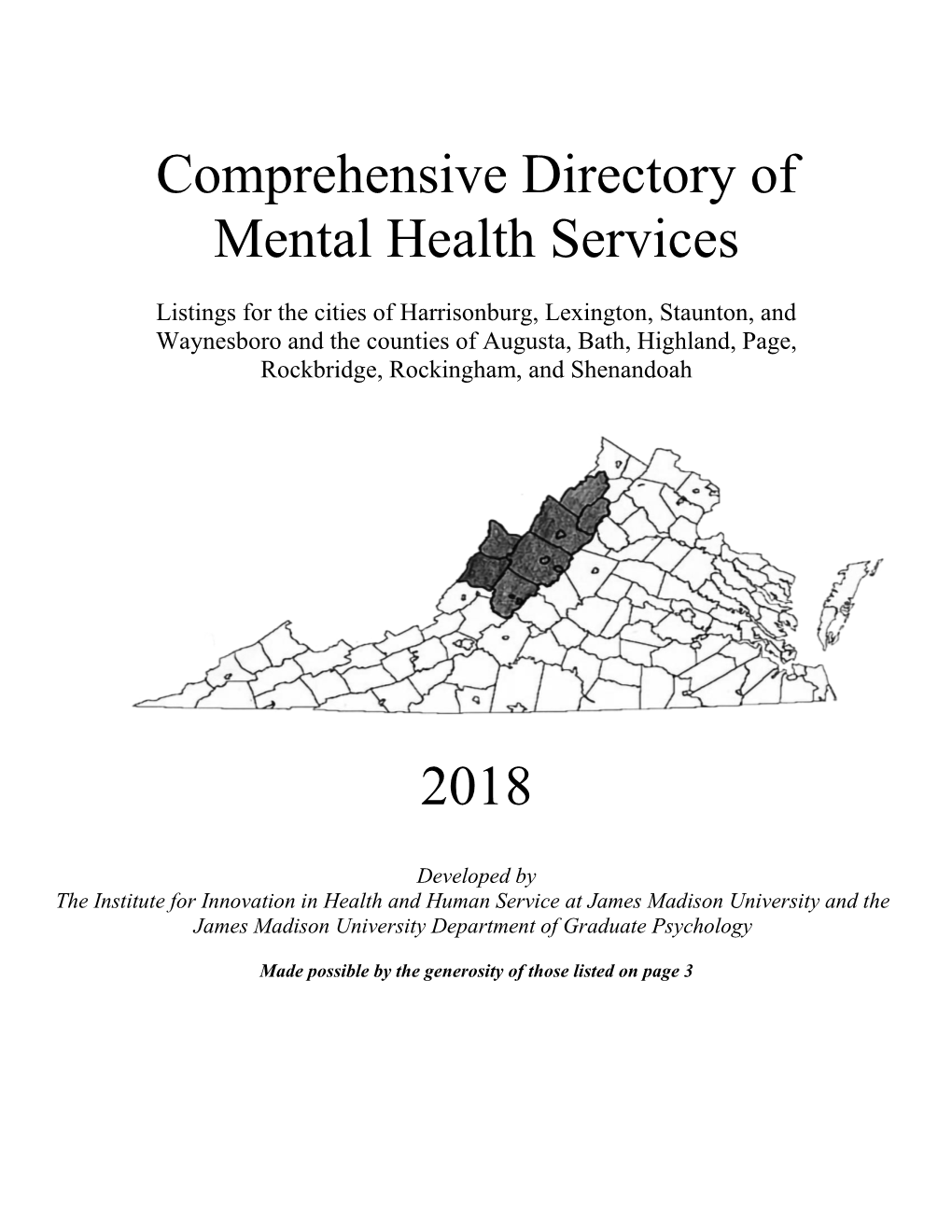 Shenandoah Valley Mental Health Services Directory, 2018