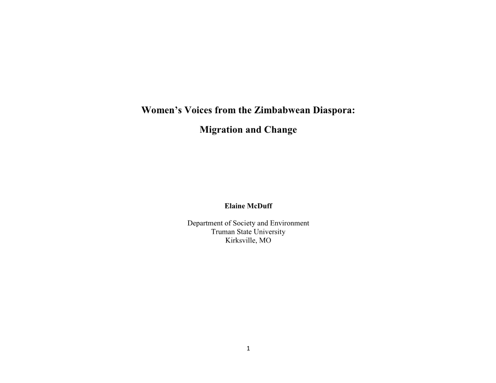 Women's Voices from the Zimbabwean Diaspora: Migration and Change