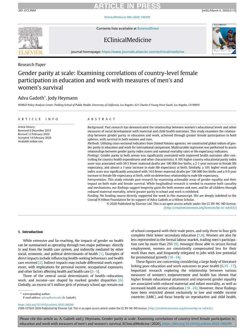 Gender Parity at Scale: Examining Correlations of Country-Level Female Participation in Education and Work with Measures of Men’S and Women’S Survival