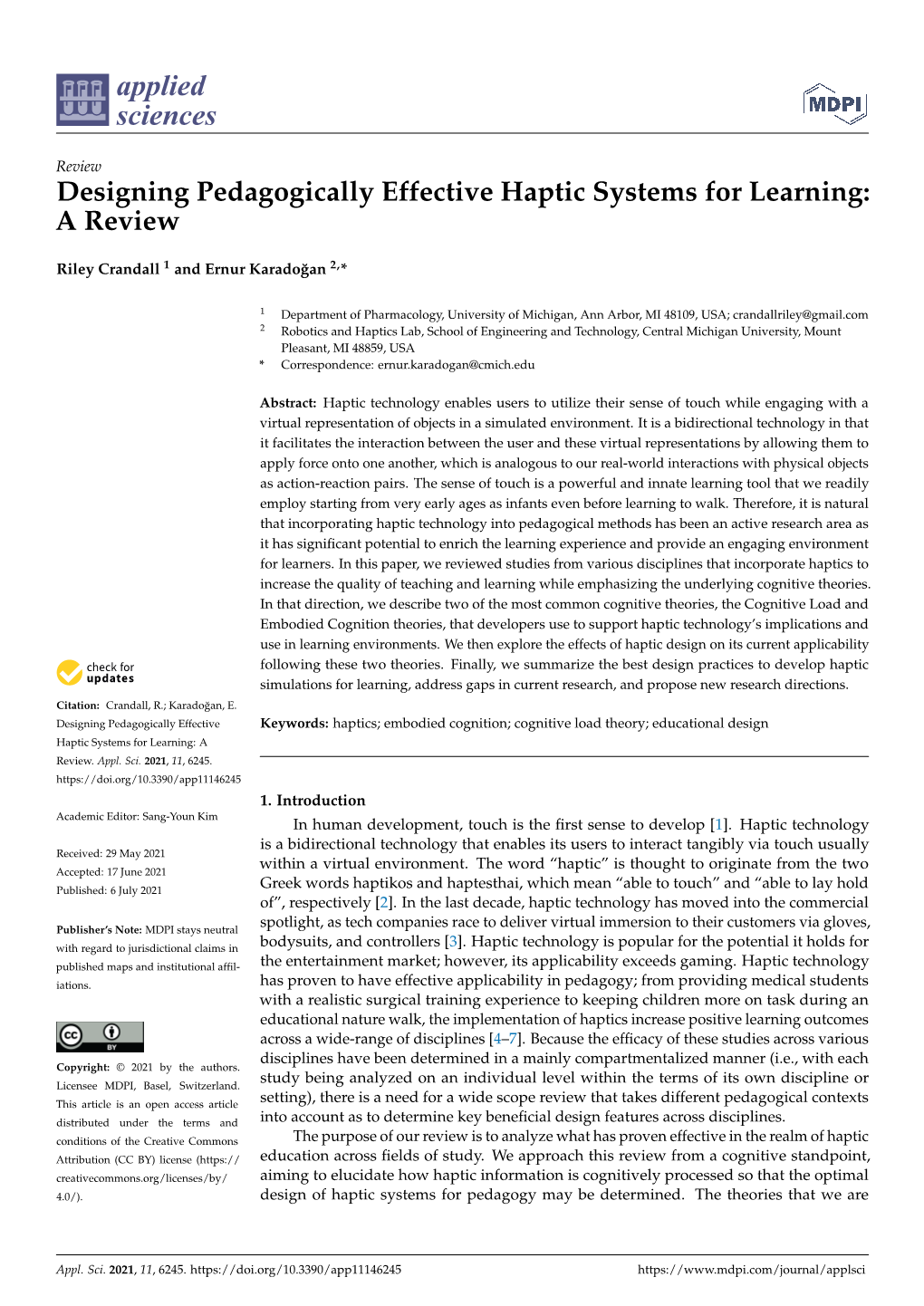 Designing Pedagogically Effective Haptic Systems for Learning: a Review