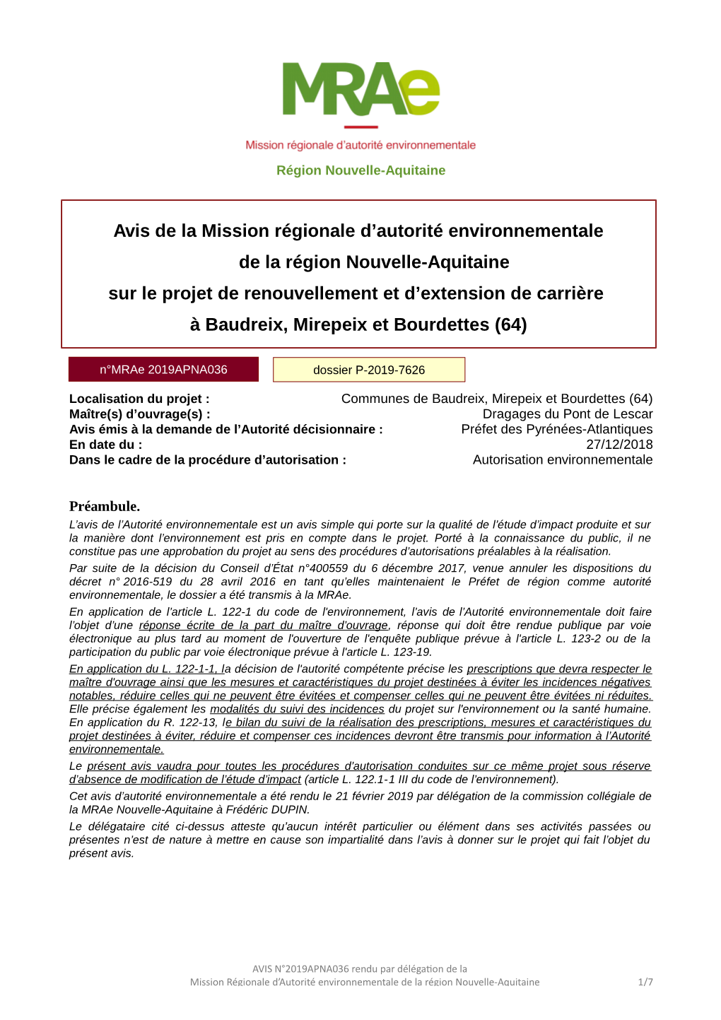 Avis De La Mission Régionale D'autorité Environnementale De La Région