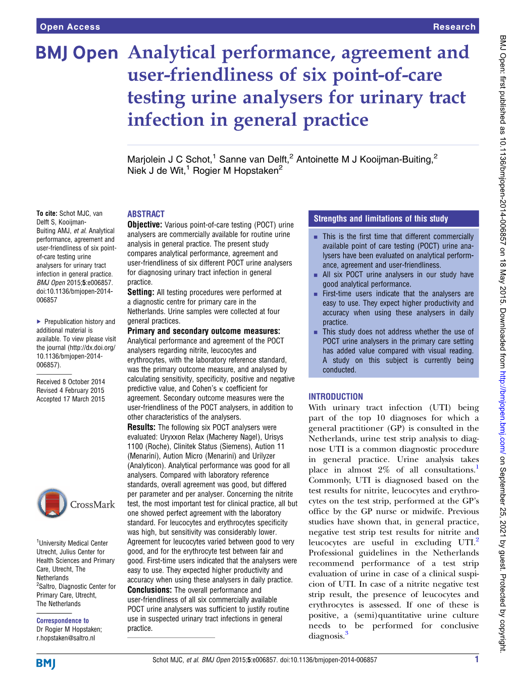 Analytical Performance, Agreement and User-Friendliness of Six Point-Of-Care Testing Urine Analysers for Urinary Tract Infection in General Practice