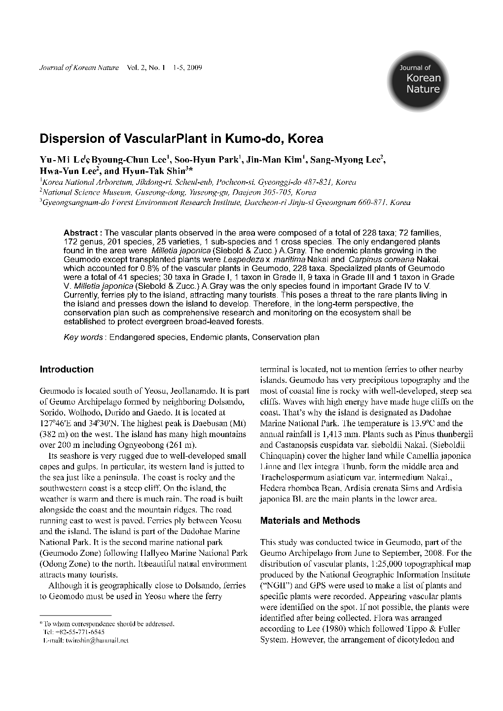 Dispersion of Vascular Plant in Kumo-Do, Korea