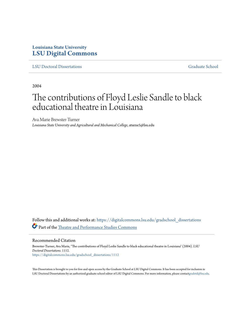 The Contributions of Floyd Leslie Sandle to Black Educational Theatre in Louisiana