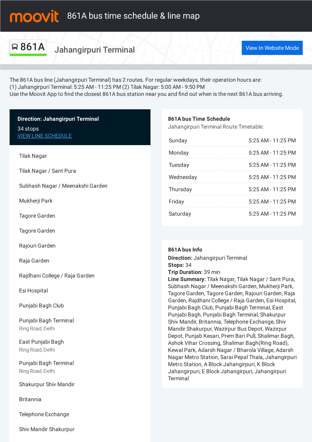 861A Bus Time Schedule & Line Route