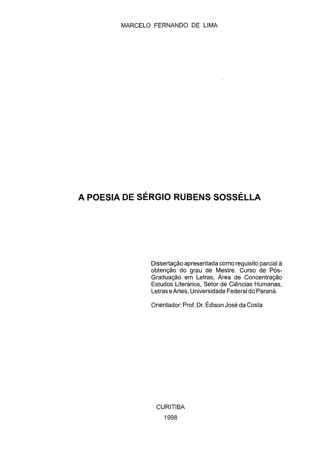 A Poesia De Sérgio Rubens Sossélla