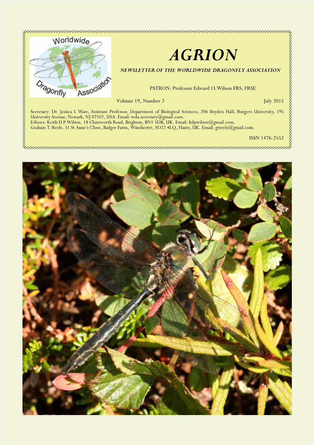 Agrion 19(2) - July 2015 AGRION NEWSLETTER of the WORLDWIDE DRAGONFLY ASSOCIATION
