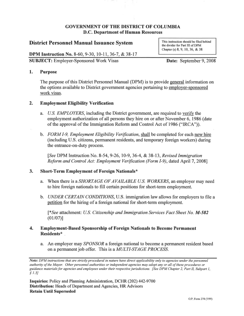 Employer-Sponsored Work Visas Date: September 9,2008