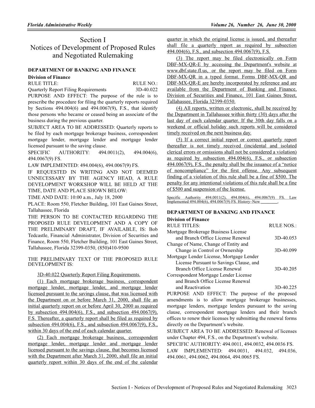 Section I Notices of Development of Proposed Rules and Negotiated