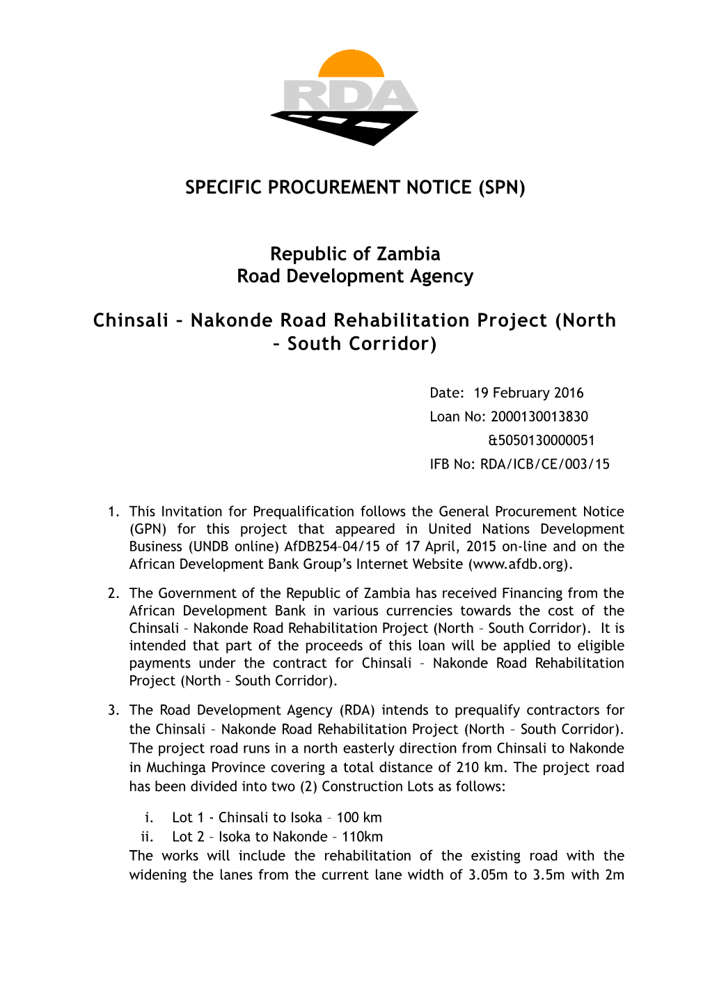 Chinsali – Nakonde Road Rehabilitation Project (North – South Corridor)