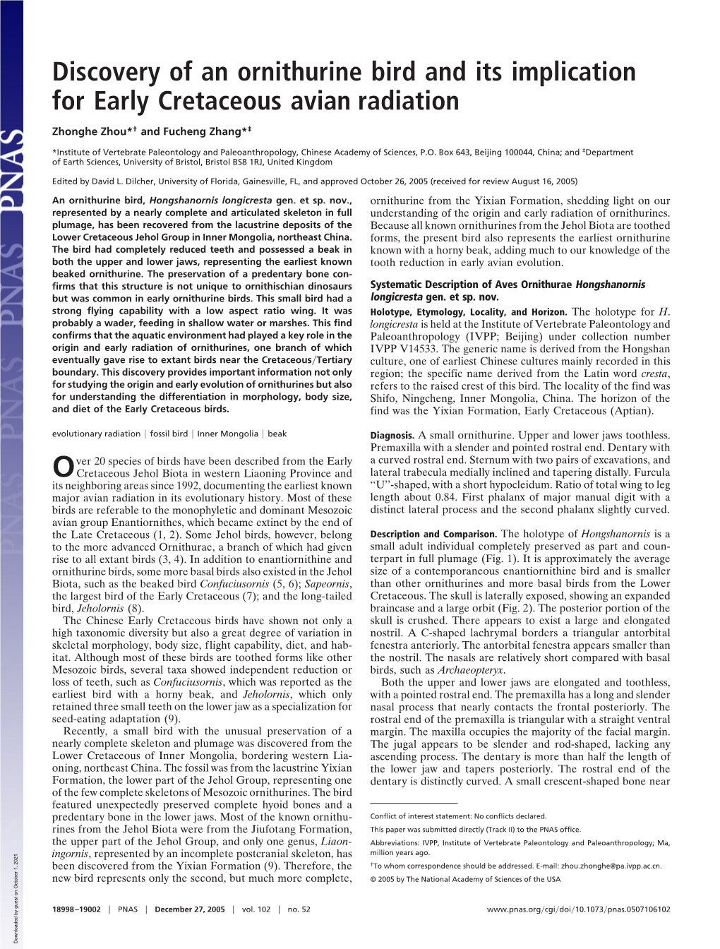 Discovery of an Ornithurine Bird and Its Implication for Early Cretaceous Avian Radiation