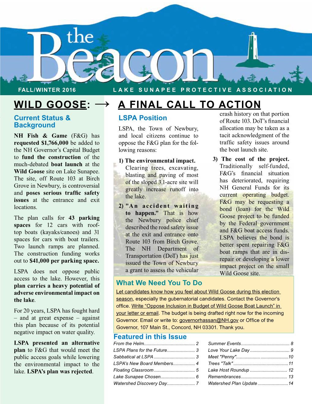 WILD GOOSE: → a FINAL CALL to ACTION Crash History on That Portion Current Status & LSPA Position of Route 103