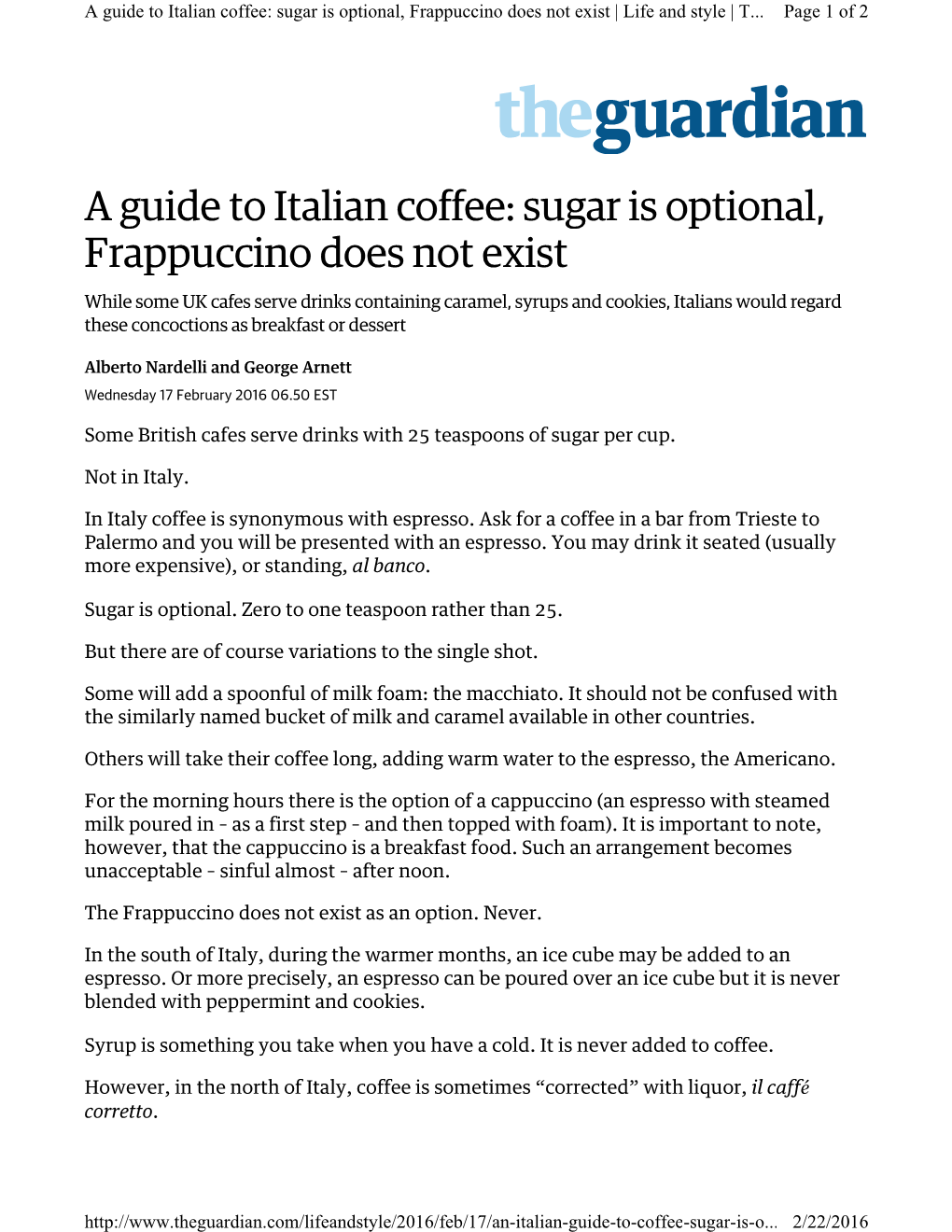 A Guide to Italian Coffee: Sugar Is Optional, Frappuccino Does Not Exist | Life and Style | T